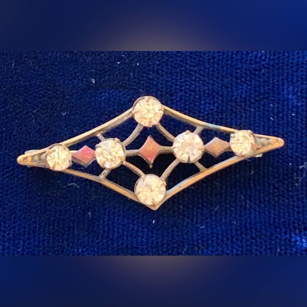 Antique Guilloche Red Enamel Paste Brooch